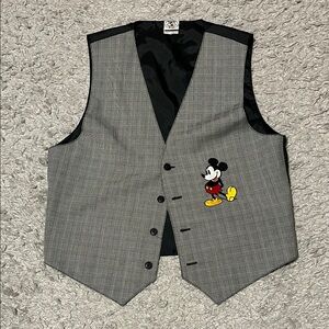 Gray Plaid Vest with Mickey Mouse Embroidery